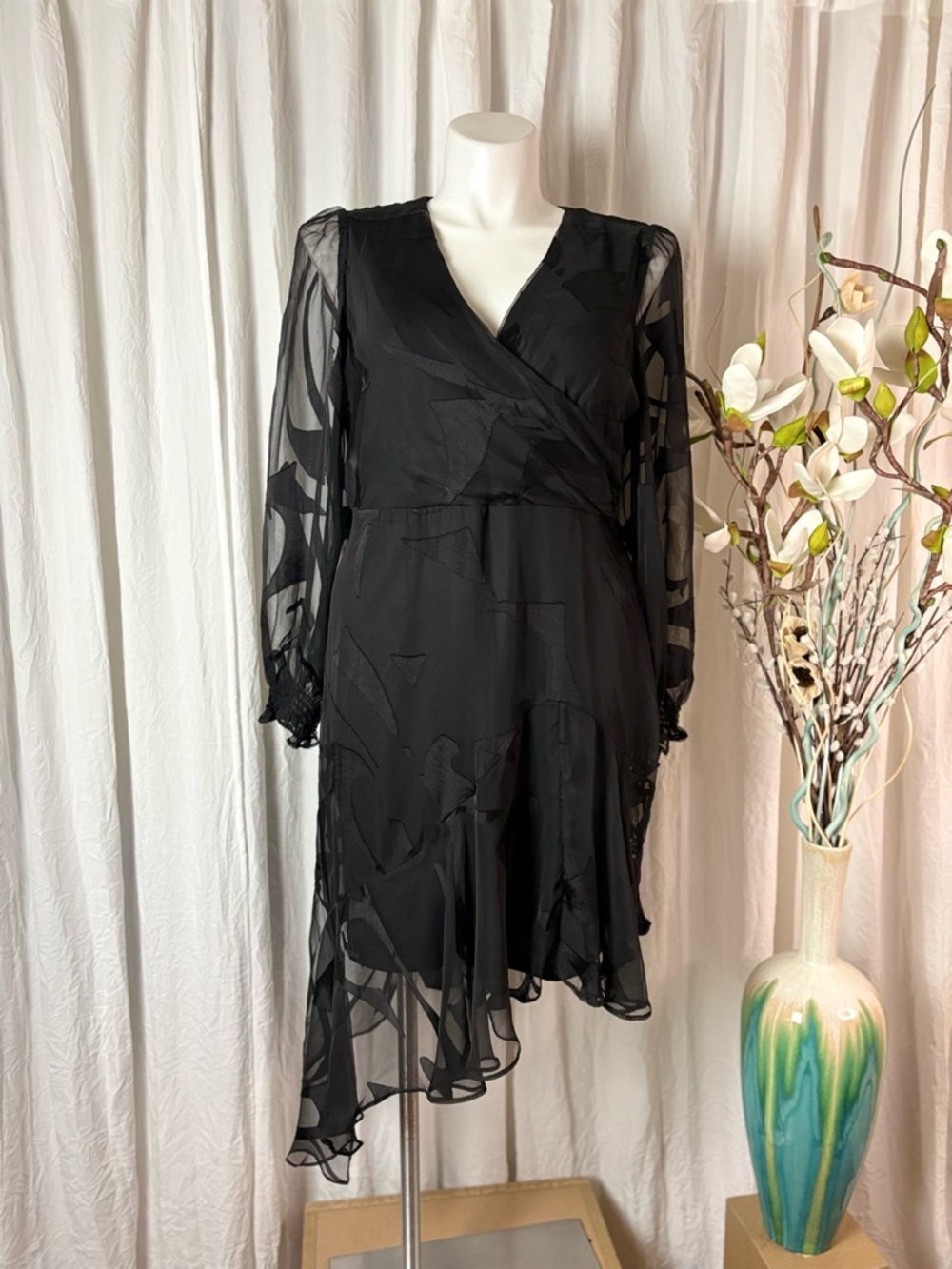 DKNY Faux wrap Black Asymmetrical Dress - Picture 2 of 9